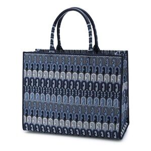 Furla Opportunity large tote with leather details in blue pattern canvas